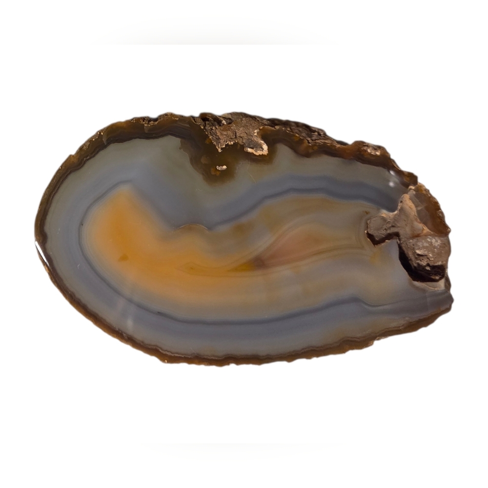 Natural Polished Thick Slice of Gold and Cream Agate Rough Edges Protective Felt
